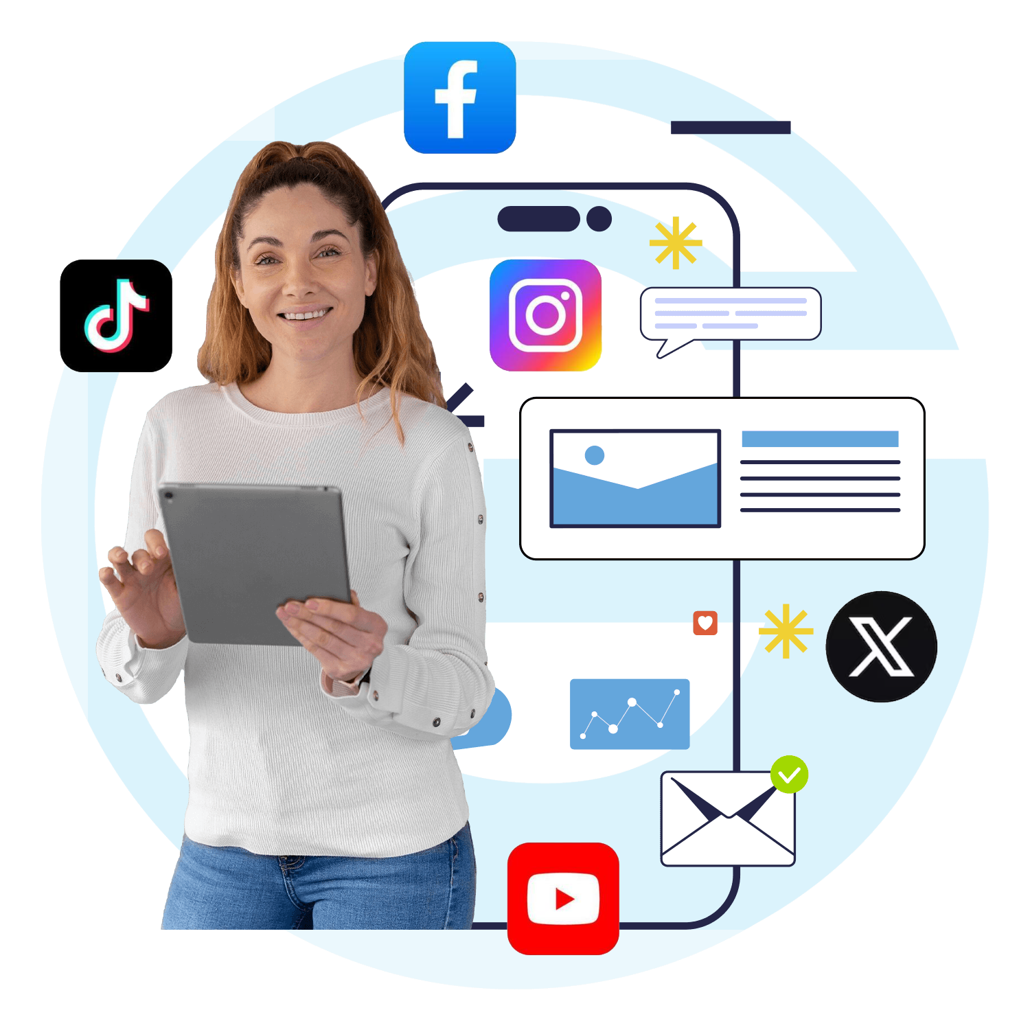 Hand holding a smartphone with social media apps and notifications