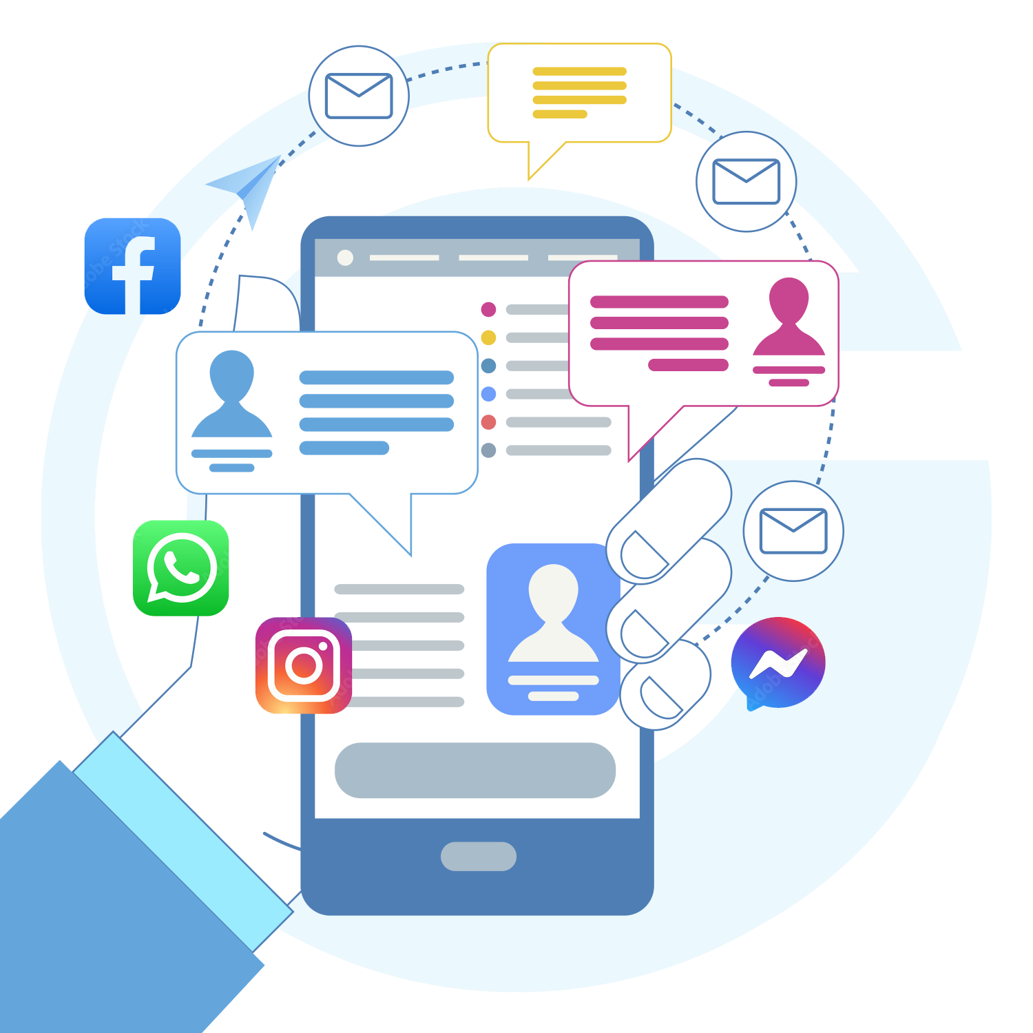 Hand holding a smartphone with social media apps and notifications