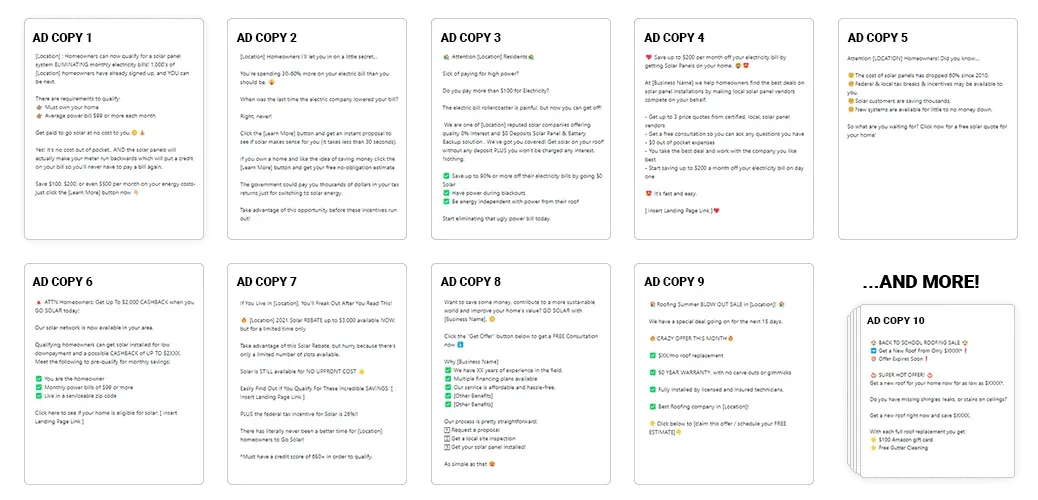 Ad Copy 1, Ad Copy 2, Ad Copy 3, Ad Copy 4, Ad Copy 5, Ad Copy 6, Ad Copy 7, Ad Copy 8, Ad Copy 9, Ad Copy 10 and More