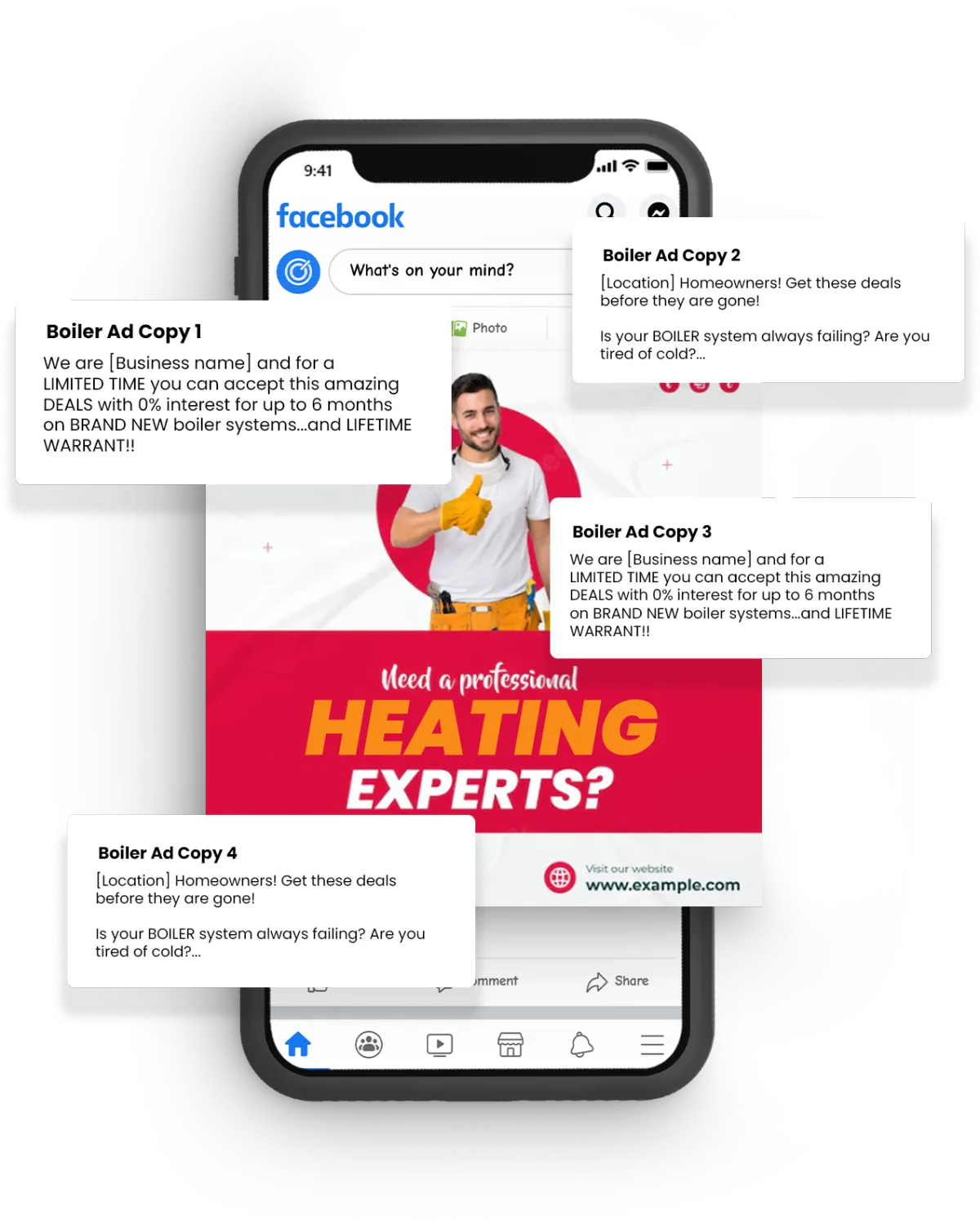 Facebook Post with Boiler Ad Copies 1-4
